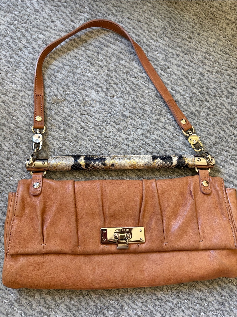 Gorgeous and unique Michelle Negri camel leather with snakeskin handle